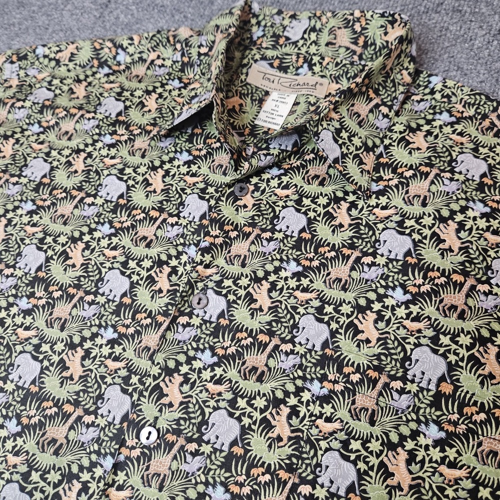 Tori Richard Mens Jungle Animals Safari Print Button Shirt Size XL Cotton Lawn